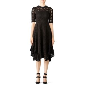 See By‎ Chloe Black Crochet Lace Midi Dress Granny Square Knit Crew Neck